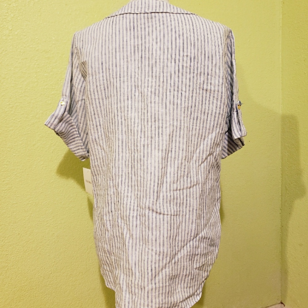 NWT Ellen Tracy roll up linen shirt - Picture 3 of 6